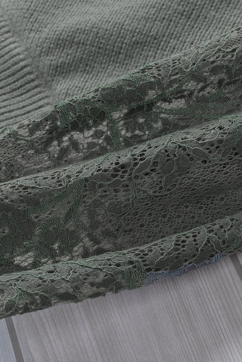 Sexy V Neck Surplice Hollow-Out Sweater With Lace Sleeves